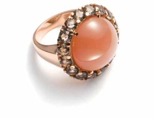 Saturno pink gold ring with smoky quartz and moonstone €2.090